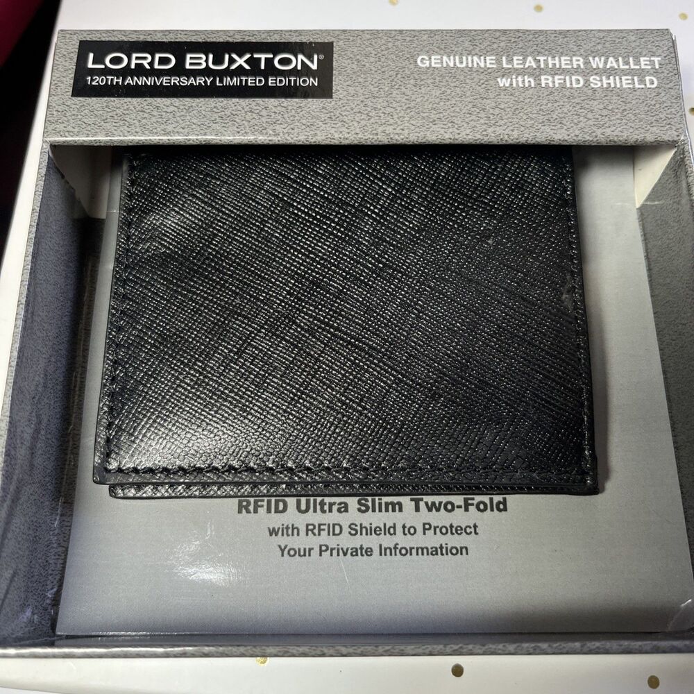 New Lord Buxton Genuine Leather Wallet RFID Ultra Slim Two-Fold in Black